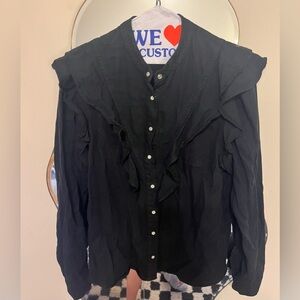 Mango black ruffle blouse